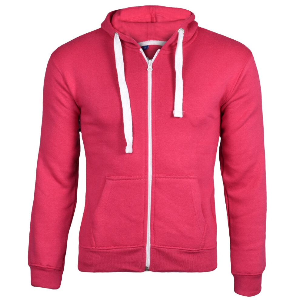 (Hot Pink - White Cord, UK 7 - 8 Years) Kids Sweatshirt with WhiteCord Plain Zipper Hoodie