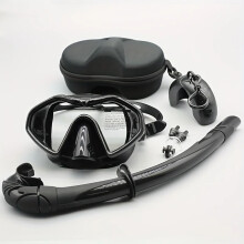 (Black) Submarine anti fog soft silicone glasses scuba set