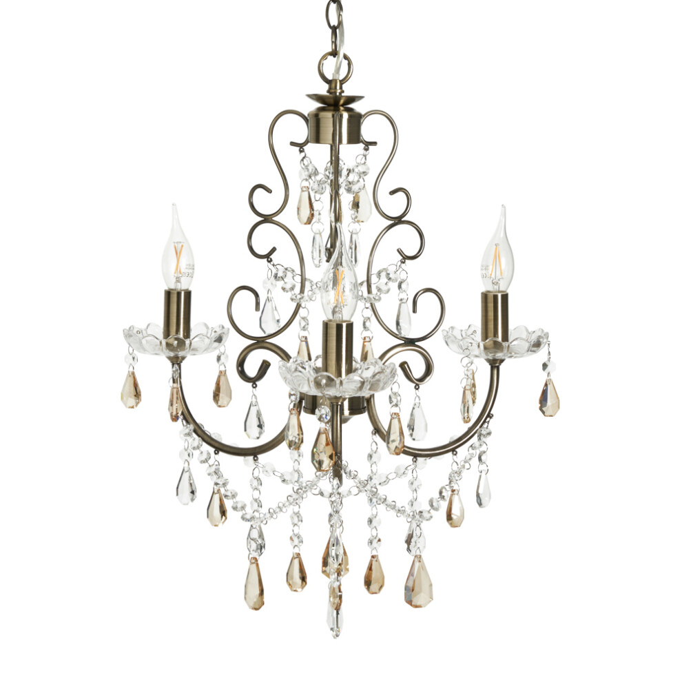 (Antique Brass) Litecraft Madonna Chandelier 3 Light With Bulbs