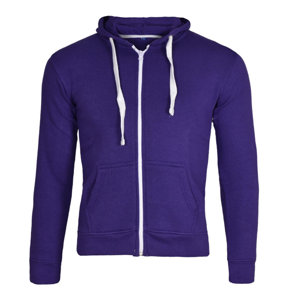 (Piurple - White Cord, UK 11 - 12 Years) Kids Sweatshirt with WhiteCord Plain Zipper Hoodie