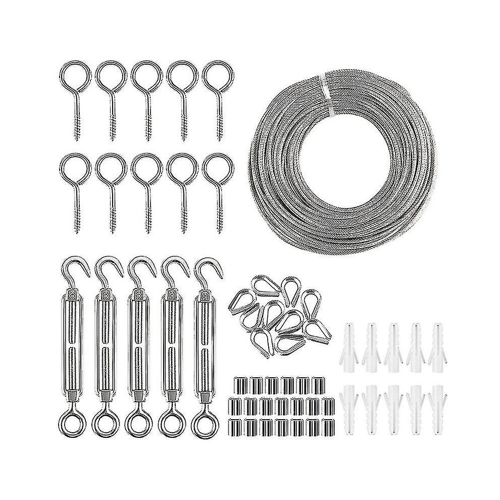Wire Rope Kit, Garden Steel Wire Rope Tensioner, Stainless Steel Rope Hanging Kit, 30M Nylon Coated Stainless Steel Wire 7669443013911