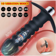 5.5-Inch Silicone Butt Plug Bullet Vibrator with 10 Vibration Modes – Waterproof Anal Bead Dildo