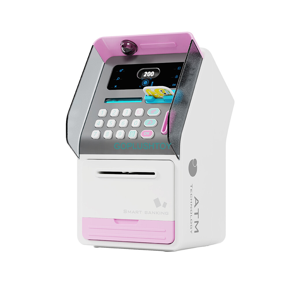 (Pink) Piggy Bank Toys Mini ATM Kids Safe Electronic Cash Coins Save Box for Kids with Face Recognition Unlocking