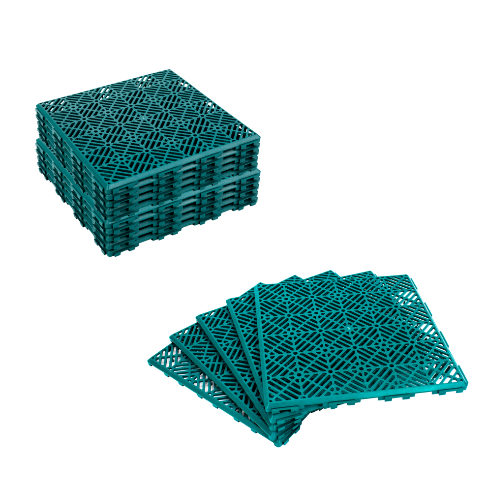 (3 x 5pc Anti-Slip Deck Boards) KCT Green Garden Path and Patio Decking Interlocking Tiles