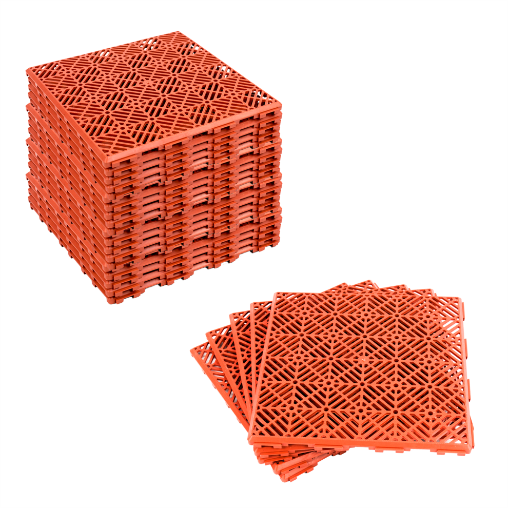 (5 x 5pc Anti-Slip Deck Boards) KCT Red Brick Garden Path and Patio Decking Interlocking Tiles