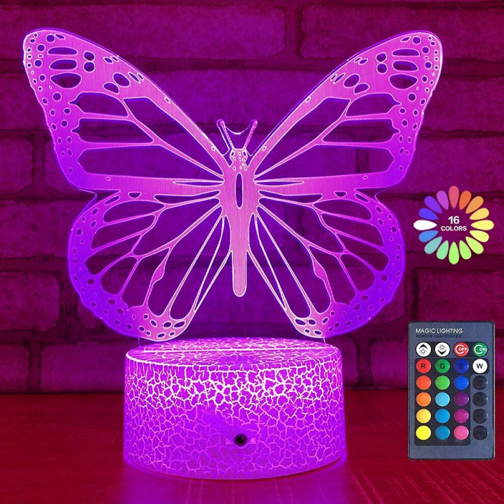 Butterfly Night Light, Birthday Gift For Girls 3d Illusion Lamp Kids Bedside Lamp With 16 Colors Changing Remote Control Butterfly Toys Girls Gifts