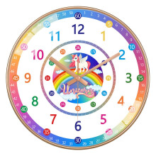 (J) Colorful Silent Wall Clock Bedroom Classroom Playroom Teach Time Telling Skills Clock For Kids Room Decor