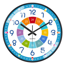 (C) Colorful Silent Wall Clock Bedroom Classroom Playroom Teach Time Telling Skills Clock For Kids Room Decor