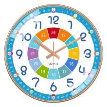 (H) Colorful Silent Wall Clock Bedroom Classroom Playroom Teach Time Telling Skills Clock For Kids Room Decor