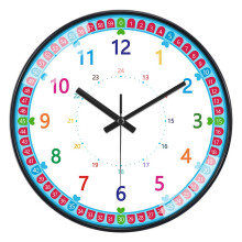 (B) Colorful Silent Wall Clock Bedroom Classroom Playroom Teach Time Telling Skills Clock For Kids Room Decor