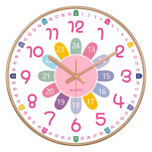 (F) Colorful Silent Wall Clock Bedroom Classroom Playroom Teach Time Telling Skills Clock For Kids Room Decor