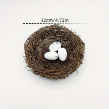 (12cm/4.72in Bird's Nest 3eggs) Artificial Bird House Nest, Bird Nest With Fake Eggs, Rattan Woven Easter Birds Nest