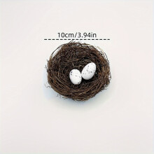 (10cm/3.94in Bird's Nest 2eggs) Artificial Bird House Nest, Bird Nest With Fake Eggs, Rattan Woven Easter Birds Nest