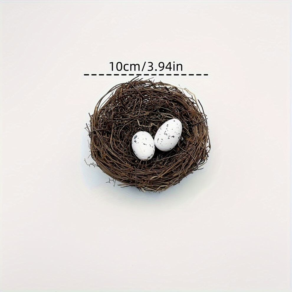 Mdsrjone (10Cm/3.94In Bird's Nest 2Eggs) Artificial Bird House Nest, Bird Nest With Fake Eggs, Rattan Woven Easter Birds Nest