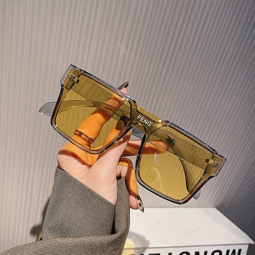 (Yellow) Large One-piece fashion glasses For Women Men Cool Fashion Anti Glare Sun Shades