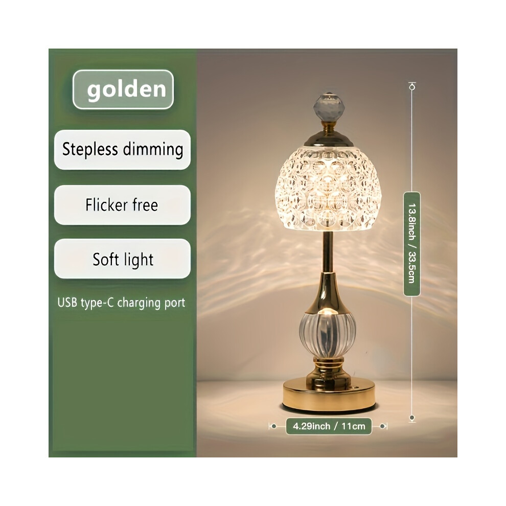 (Golden) Modern Simple Table Lamp, LED Touchable Bedside Lamp, Portable Metal Table Lamp