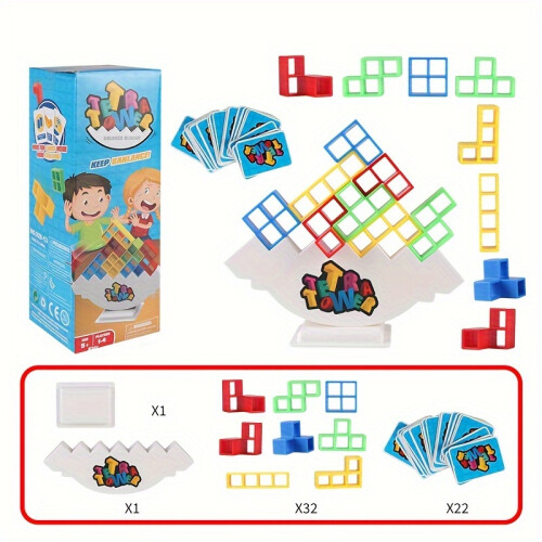 (32 pcs blocks) Tetra Tower Balance Stacking Blocks Desktop Game, Balance Game