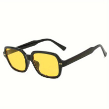 (Black Framed Yellow Lens) Retro Square For Women Casual Fashion Anti Glare Sun Shades