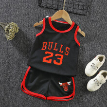 (Black Bulls, 90cm (1-2 yrs)) (1-8yrs) Sport Singlet Set Basketball 2pcs Kids Sleeveless Basketball Vest Set