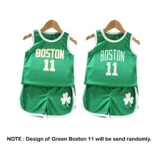 (Green Boston 11, 140cm (6-7 yrs)) (1-8yrs) Sport Singlet Set Basketball 2pcs Kids Sleeveless Basketball Vest Set