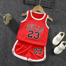 (Red Bulls, 140cm (6-7 yrs)) (1-8yrs) Sport Singlet Set Basketball 2pcs Kids Sleeveless Basketball Vest Set