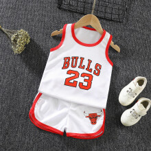 (White Bulls, 150cm (7-8 yrs)) (1-8yrs) Sport Singlet Set Basketball 2pcs Kids Sleeveless Basketball Vest Set