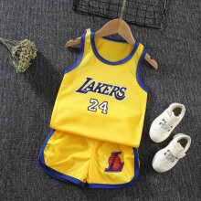 (Yellow Lakers, 140cm (6-7 yrs)) (1-8yrs) Sport Singlet Set Basketball 2pcs Kids Sleeveless Basketball Vest Set