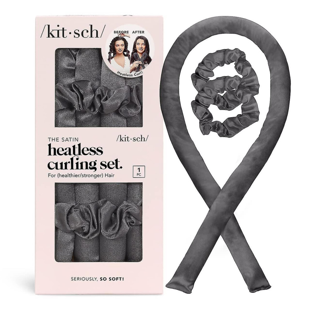 (Charcoal) Kitsch Satin Heatless Curling Set - Hair Rollers For Heatless Curls
