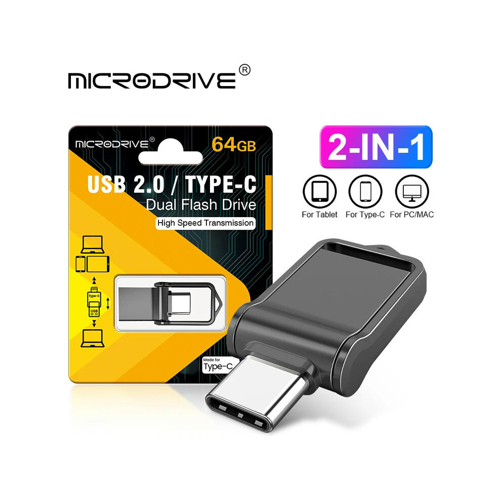 (128GB, Silver) 2 in1 Mini OTG Type C Pen Drive Usb2.0 Memory Stick 16GB 32GB 8GB usb flash card 128GB 256GB 512GB type-C Pendrive