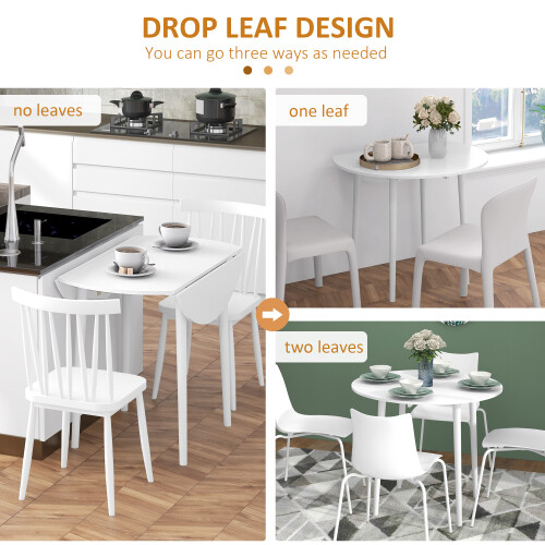 Homcom HOMCOM Foldable Dining Table, Round Drop Leaf Table, Wood Legs, White 2