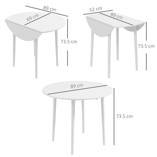 Homcom HOMCOM Foldable Dining Table, Round Drop Leaf Table, Wood Legs, White 1