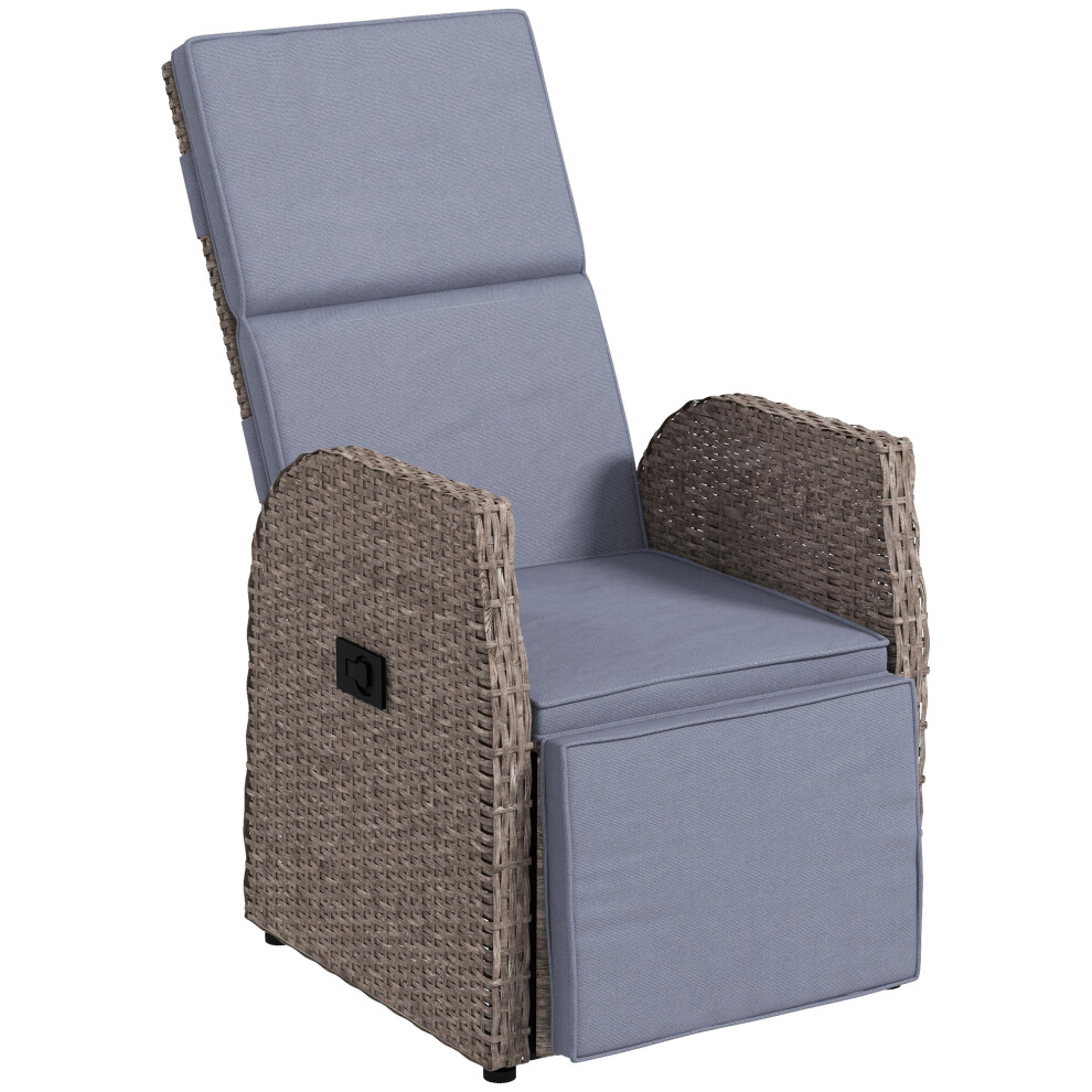 Outsunny Outdoor Recliner Chair W/ Cushion Rattan Reclining Lounge Chair, Brown