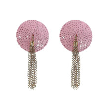 (Pink) Shiny Sequines Nipple Covers For Women Reusable Adhesive Silicone Pasties Rave Breast Petals 2pcs