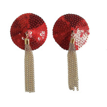 (Red) Shiny Sequines Nipple Covers For Women Reusable Adhesive Silicone Pasties Rave Breast Petals 2pcs