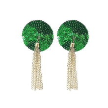 (Green) Shiny Sequines Nipple Covers For Women Reusable Adhesive Silicone Pasties Rave Breast Petals 2pcs