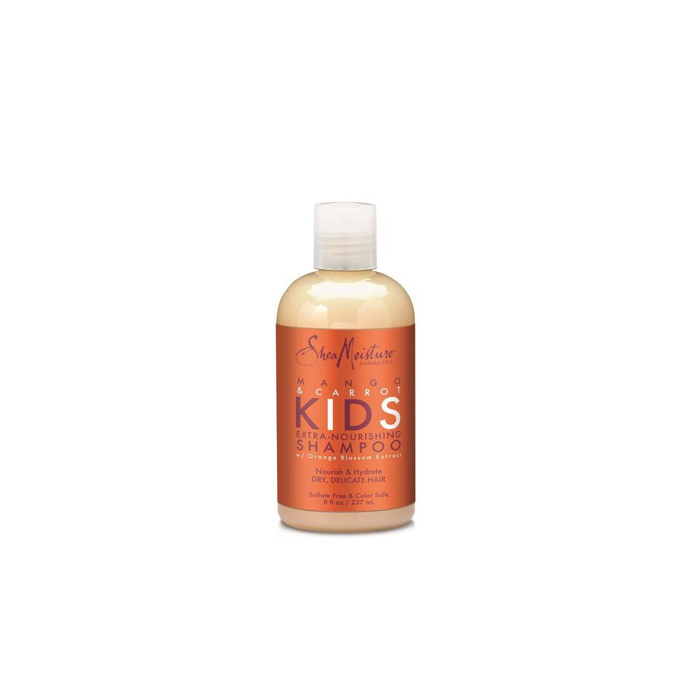 Sheamoisture Mango & Carrot Kids Extra-Nourishing Shampoo, Blossom Extract, Dry, Delicate Hair, Vitamin B-5 & Vitamin E 237Ml Orange