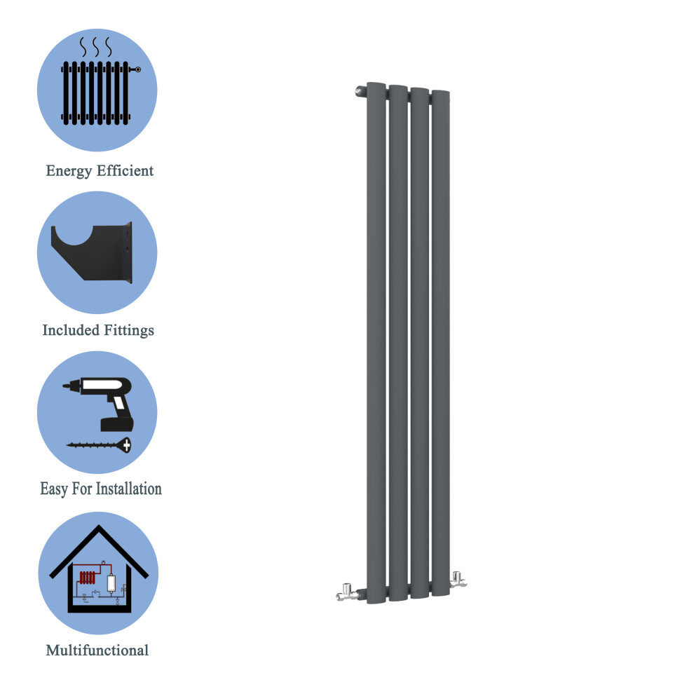 (Single, 1600x236mm) Anthracite Central Heating Oval Column Radiators