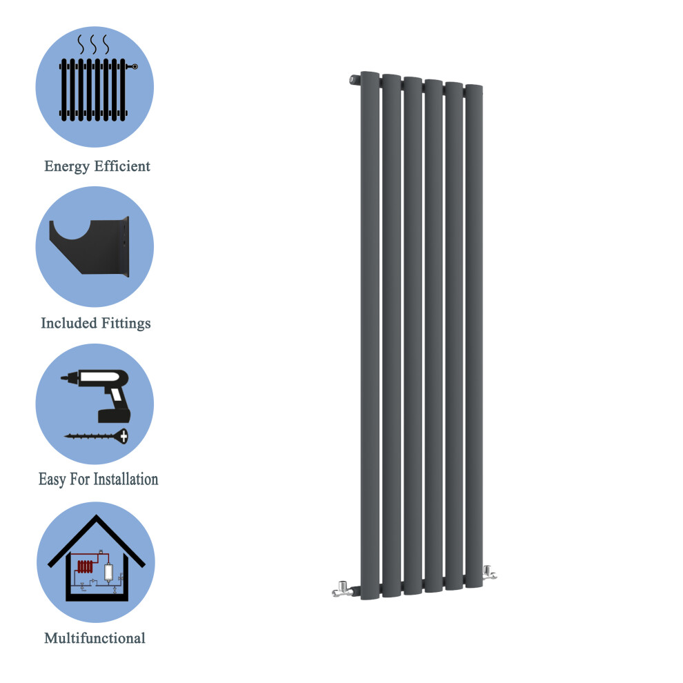 (Single, 1600x354mm) Anthracite Central Heating Oval Column Radiators