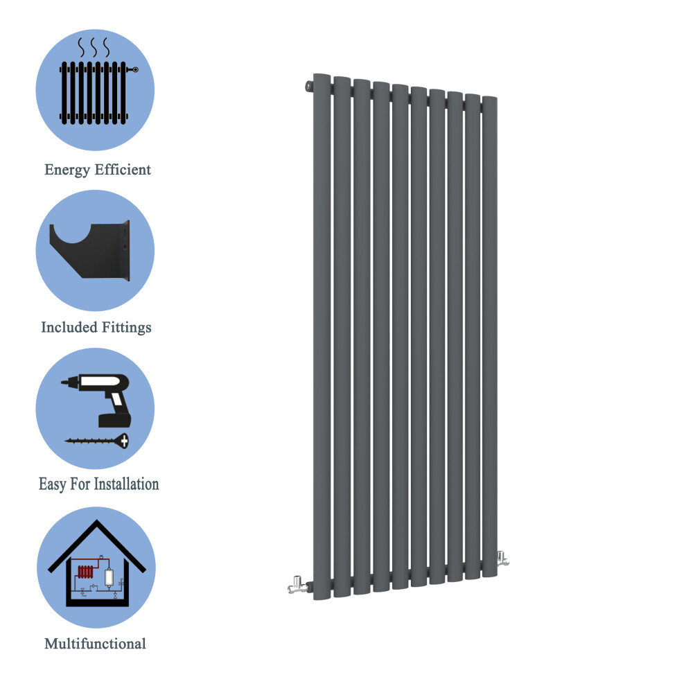 (Single, 1600x590mm) Anthracite Central Heating Oval Column Radiators