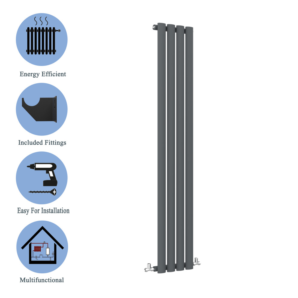 (Single, 1800x236mm) Anthracite Central Heating Oval Column Radiators