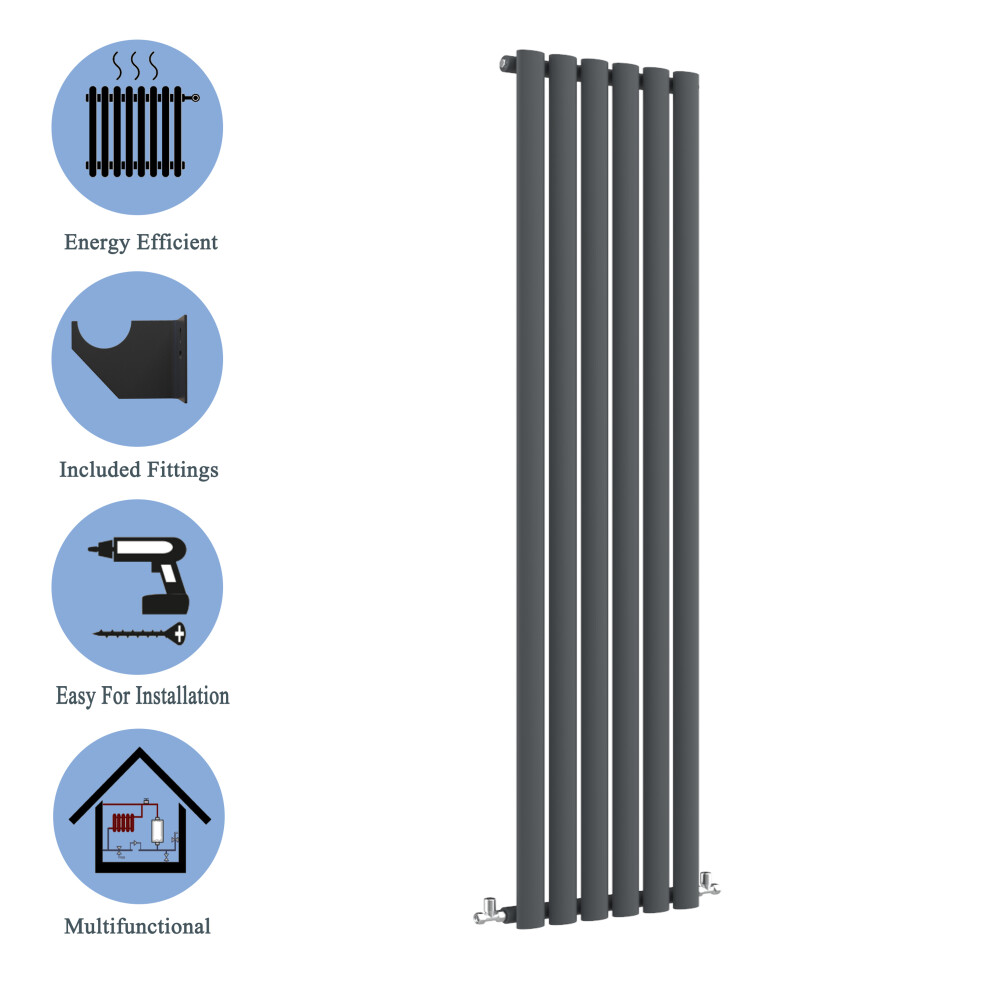 (Single, 1800x354mm) Anthracite Central Heating Oval Column Radiators