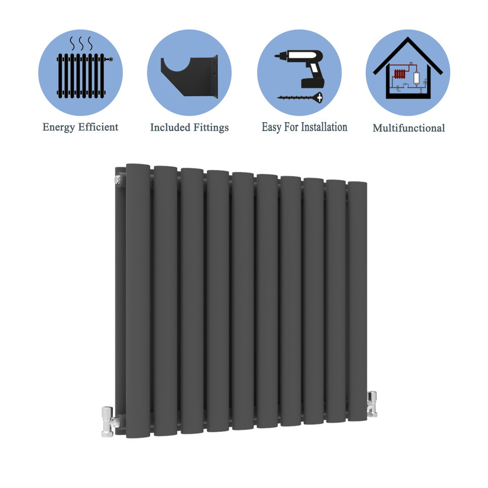 (Double, 600x590mm) Anthracite Central Heating Oval Column Radiators