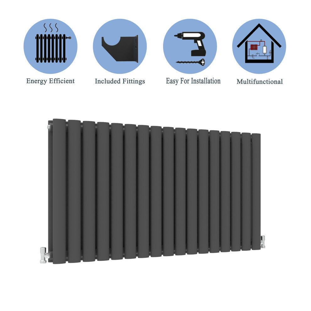 (Double, 600x1003mm) Anthracite Central Heating Oval Column Radiators