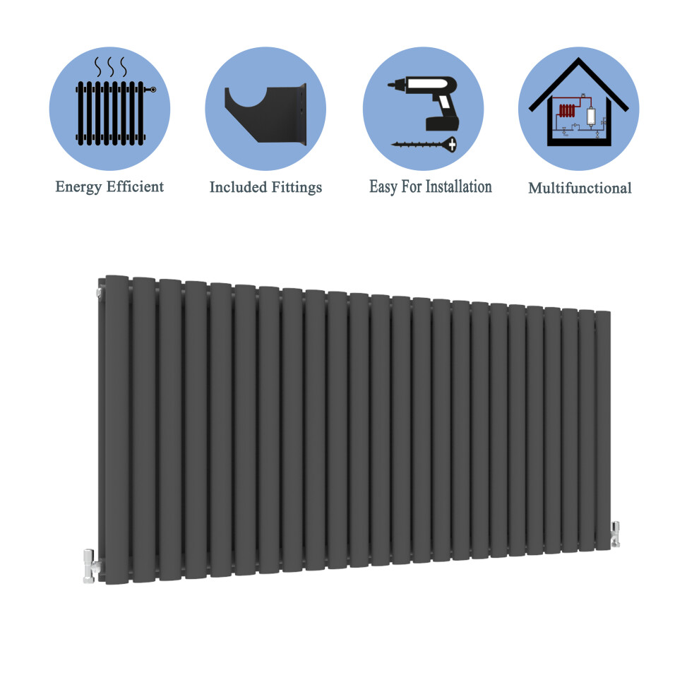 (Double, 600x1416mm) Anthracite Central Heating Oval Column Radiators