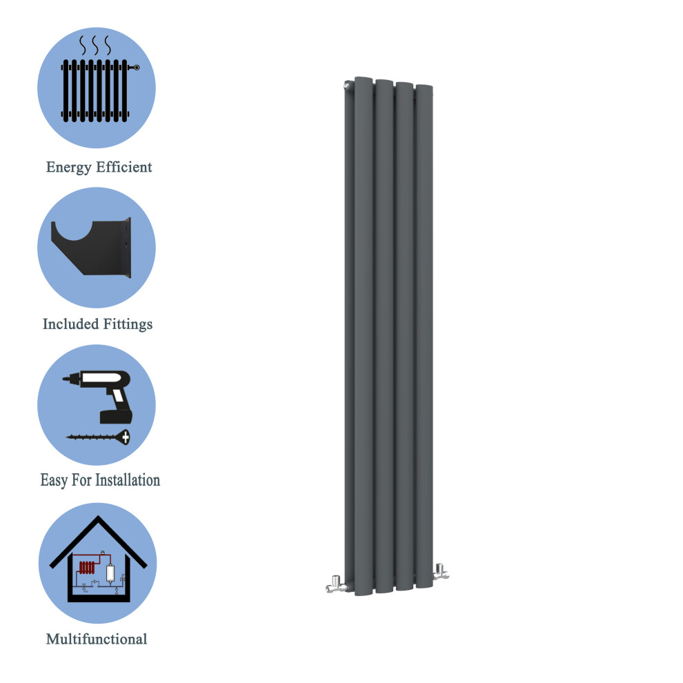 (Double, 1600x236mm) Anthracite Central Heating Oval Column Radiators