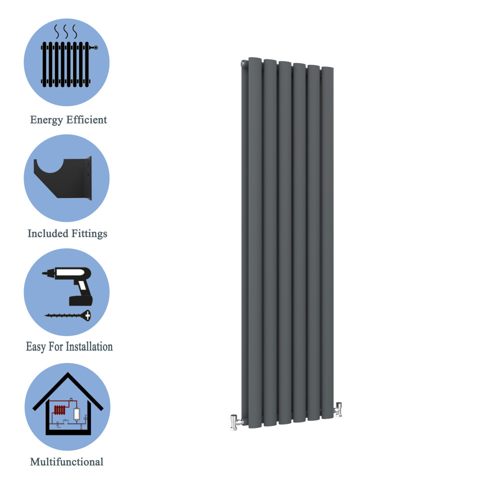 (Double, 1600x354mm) Anthracite Central Heating Oval Column Radiators