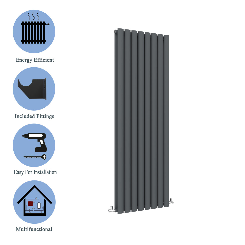 (Double, 1600x472mm) Anthracite Central Heating Oval Column Radiators