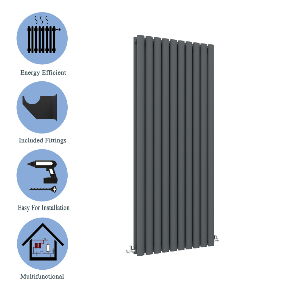 (Double, 1600x590mm) Anthracite Central Heating Oval Column Radiators