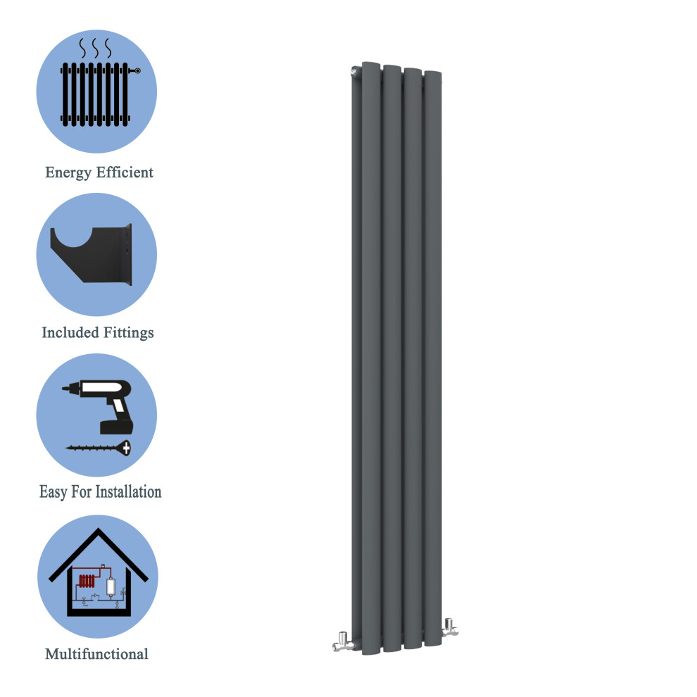 (Double, 1800x236mm) Anthracite Central Heating Oval Column Radiators