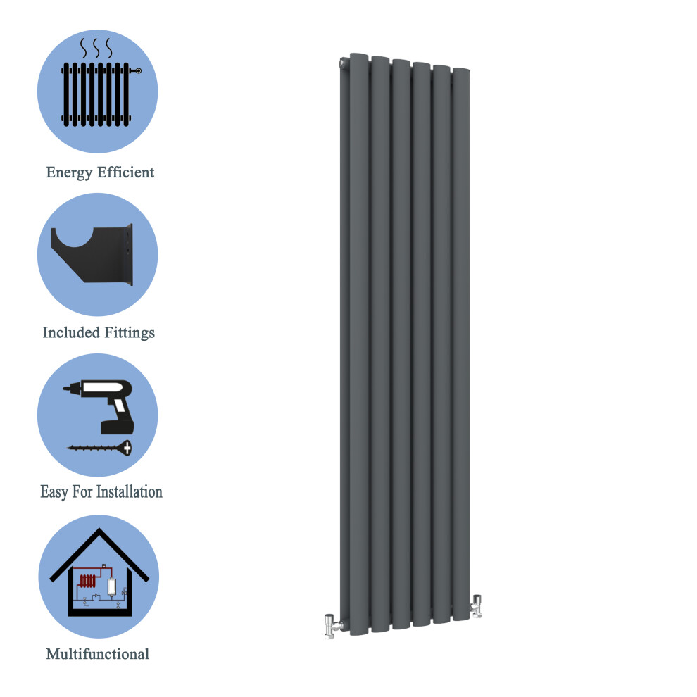 (Double, 1800x354mm) Anthracite Central Heating Oval Column Radiators